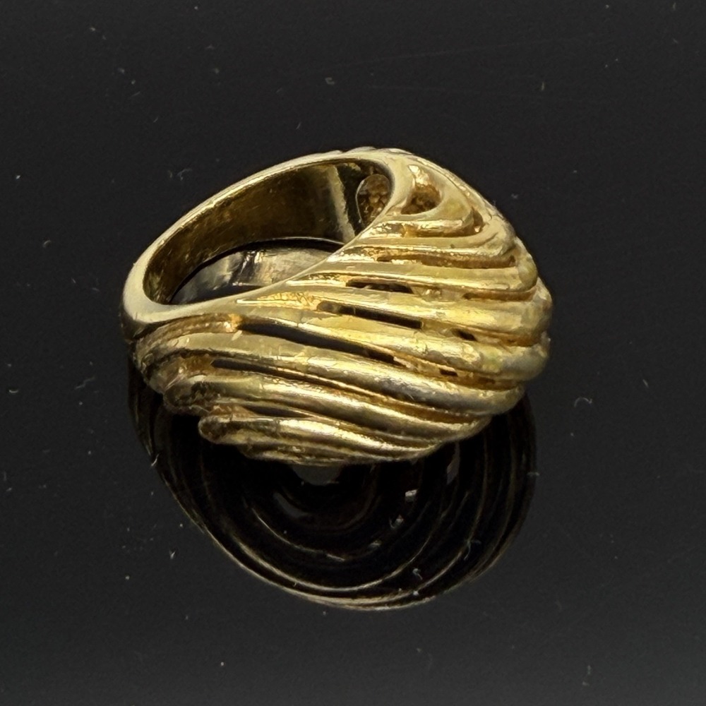 Vintage 18K Gold Electroplate Wide Chunky Dome Ribbed Statement Ring Size 7